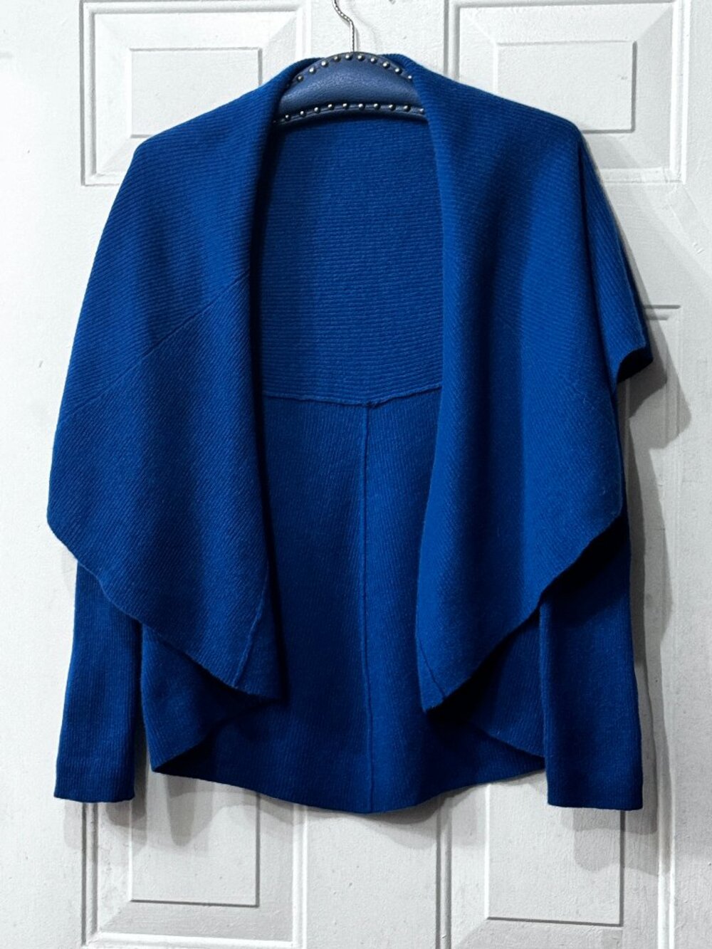 Neiman Marcus Cashmere Sz M Womens Open Cardigan Sweater Royal Blue Shawl Collar
